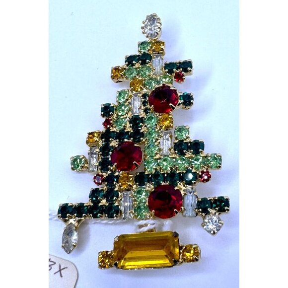 Signed Lawrence VRBA Vintage Christmas Tree Pin Brooch Star Holiday Jewelry - Picture 5 of 9